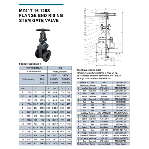法兰端升杆闸阀MZ41T-16 125S